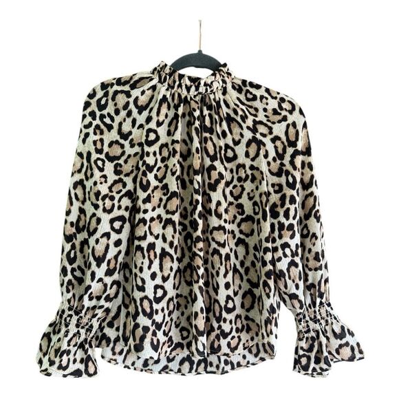 Leopard Print Bell Cuff Blouse Size S - Picture 3 of 6